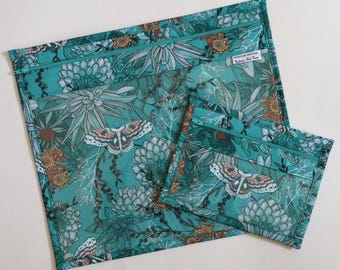 Teal Butterflies Vinyl Project Bag SET OF 2: Needlepoint, Travel Organizer, Embroidery