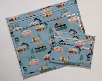 Vinyl Project Bag SET OF 2: Campers, Needlepoint, Travel Organizer, Embroidery, Cross Stitch