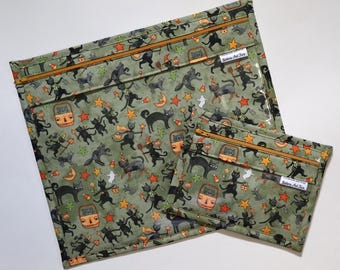 Vinyl Project Bag SET OF 2: Black Cats, Needlepoint, Travel Organizer, Embroidery
