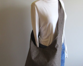 Linen Boho Hobo Bag, Adjustable Crossbody Sling Bag, Expresso Brown