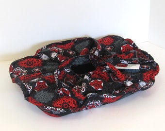 Casserole Carrier, 9X13, Large, Oval, Insulated, Hot or Cold Foods, Red and Gray Tiles on Black , Bridal Gift, Mother's Day