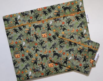 Large Fabric Project Bag Set of 2: Cross Stitch, Needlepoint, Travel Bag, Black Cats