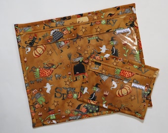 Vinyl Project Bag SET OF 2: Halloween Witches, Needlepoint, Travel Organizer, Embroidery, Cross Stitch