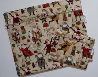Large Fabric Project Bag Set of 2: Cross Stitch, Needlepoint, Teresa Kogut Santas