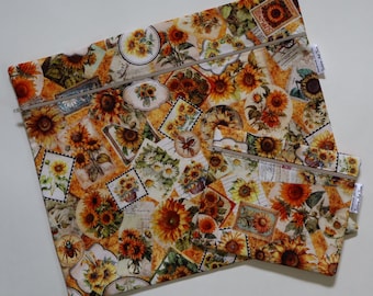 Large Fabric Project Bag Set of 2: Sunflowers, Cross Stitch, Needlepoint, Travel Bag