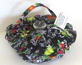 Casserole Carrier , Round or Square Dish, Fruit Labels on NAVY, Food Carrier, Insulated, Hot or Cold Foods, Bridal Gift