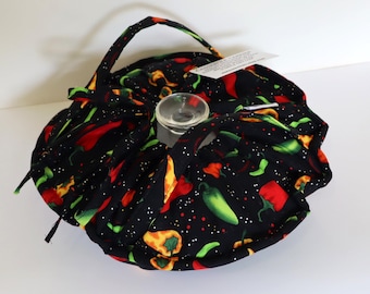 Casserole Carrier, Round or Square Dish, Insulated, Hot or Cold Foods, Chili Peppers