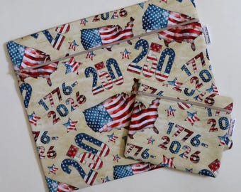Large Fabric Project Bag Set of 2: Patriotic, 250 Years, Cross Stitch, Needlepoint