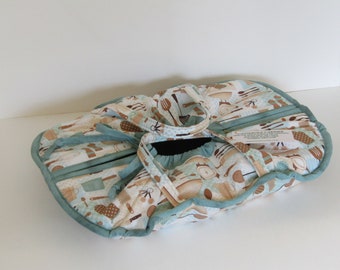 Casserole Carrier, 9X13, Large, Oval, Insulated, Hot or Cold Foods, Kitchen Items, Teal and Tan, Bridal Gift, Christmas Gift