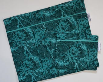 Large Fabric Project Bag Set of 2: Teal, Turquoise, Cross Stitch, Needlepoint, Travel Bag