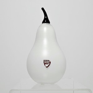 Anne Nilsson Orrefors glass white pear sculpture Scandinavian 1980s glass art Swedish vintage design