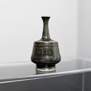 VINTAGE John Andersson miniature vase Scandinavian design Höganäs Swedish 1950s stoneware ceramics moss green hare fur glaze