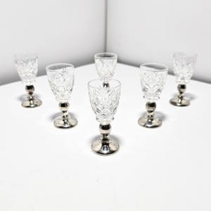 SET of 6 Silver crystal glass goblets English Art Deco style 1900s design including original box