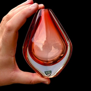 RARE Orrefors red glass vase Sven Palmqvist 1950s mid-century modern design Swedish vintage