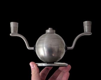 Art Deco Pewter Vase Candelabra: Edlunds Silver Factory, 1930s Scandinavian Design