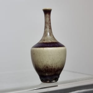 VINTAGE John Andersson miniature vase Scandinavian design Höganäs Swedish 1950s stoneware ceramics gray purple hare fur glaze