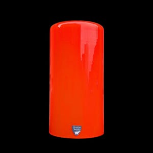 Orrefors orange glass candlestick Eternell Space-age design Scandinavian 1970s glass art Sweden retro