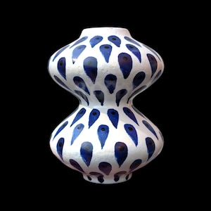 Stig Lindberg Faience vase Gustavsberg Sweden Scandinavian 1950s glazed pottery RARE Gustavsberg Studio white and blue