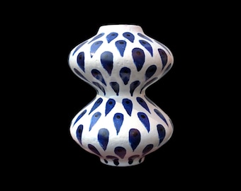 Stig Lindberg Gustavsberg Vase: 1950s Scandinavian Blue Faience Pottery