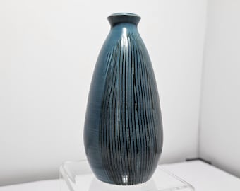 Jarrón de cerámica escandinava azul petróleo BO FAJANS de Tom Wilson, diseño vintage sueco de los años 60