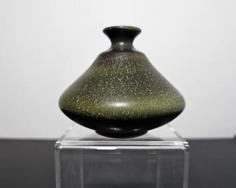 RARE jarrón de gres verde musgo de diseño escandinavo Höganäs cerámica sueca 1980 esmalte de piel de liebre
