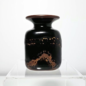 RARE Stig Lindberg vase Gustavsberg Studio Scandinavian 1970s design Swedish stoneware ceramics signed Studiohand vintage black brown glaze