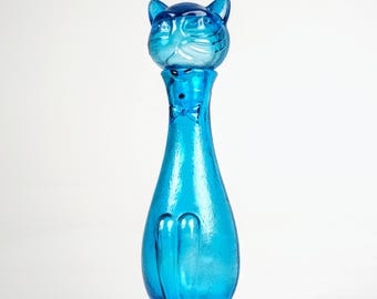 Vetreria Etrusca Glass Cat Bottles Set of 2 | MCM Italian | Aqua
