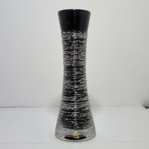 VINTAGE " Spun " vase Bengt Edenfalk Scandinavian design Swedish 1960s glass art tall black