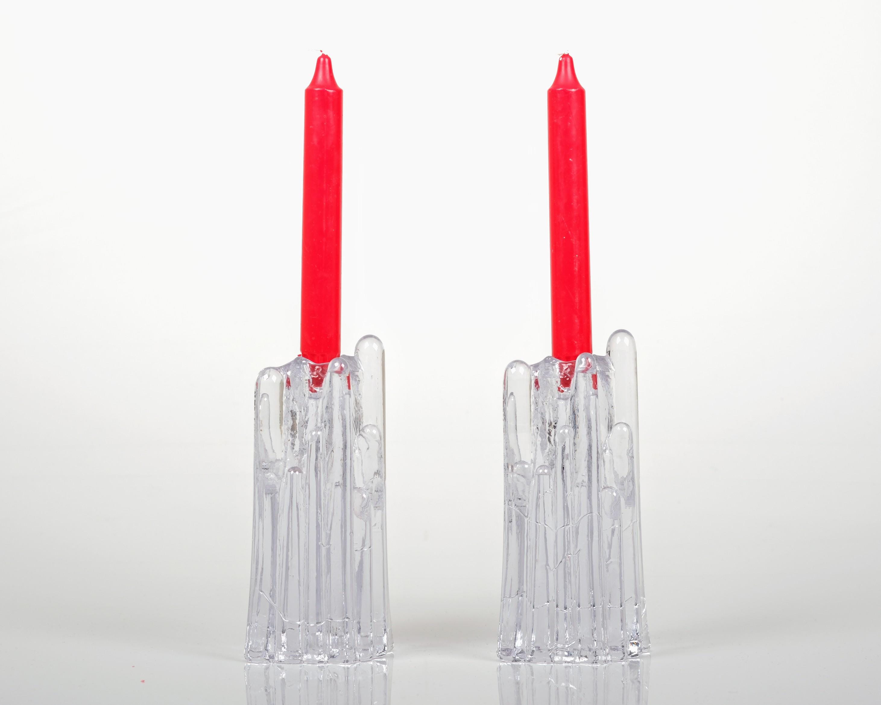 Kosta Boda Glass Candlesticks by Göran Wärff - 'polar Hurricane