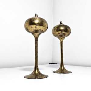 PAIR of Scandinavian oil lamps solid brass dome design mid-century modern