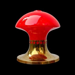 Space-age table lamp 1960s Scandinavian design Falkenbergs belysning red cased glass and polished brass vintage retro