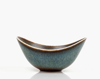 Gunnar Nylund Rörstrand Bowl: Turquoise Hare Fur Glaze, Swedish