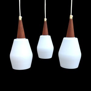 Danish Modern Teak & Opal Glass Ceiling Lamp - 1960s Minimalist Design
