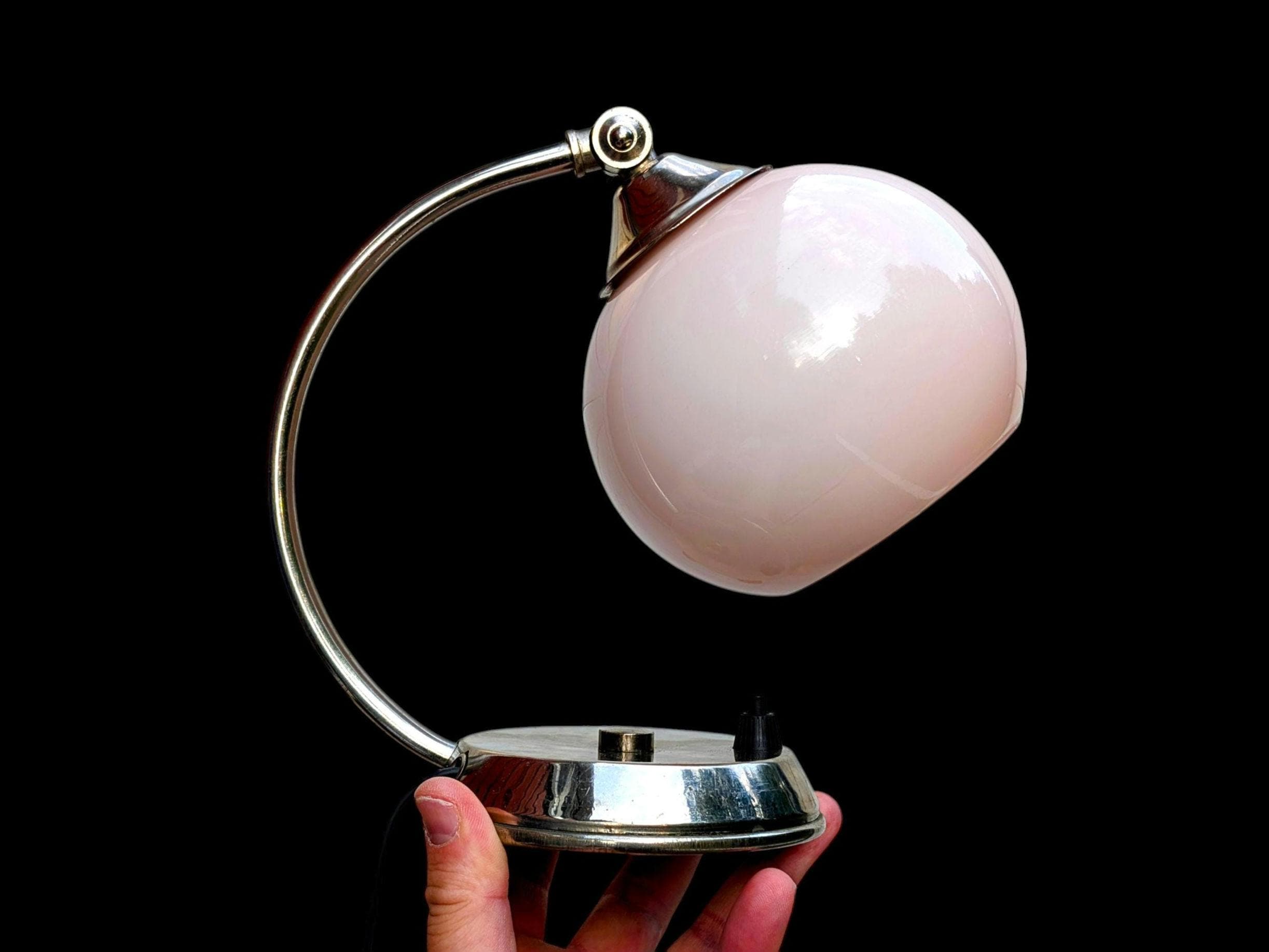 Art Deco Table Lamp: 1930s Funkis Chrome & Pink Glass, Scandinavian Design