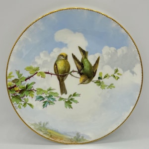 Antique Minton Aesthetic Movement Hand Painted Cabinet Plate, Birds, Floral