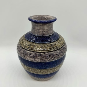 Striped Ceramic Vase in Rimini Blue from Bitossi, Italy, 1970s