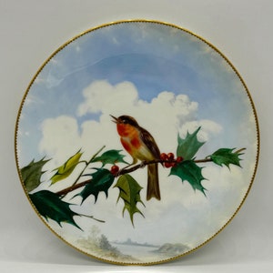 Antique Minton Aesthetic Movement Hand Painted Cabinet Plate, Bird, Floral