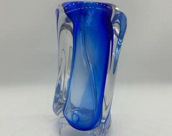 Vintage vaas Sommerso-murano, blauw kunstglas, Italiaans decor MCM