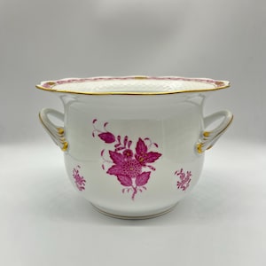 Herend Apponyi Purple Porcelain Cachepot: Hand-Painted Floral Planter