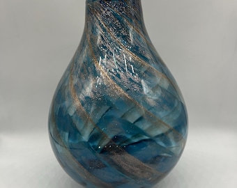Vaso Art Déco in vetro di Murano Fratelli Toso - anni '40 - avventurina blu oro - arredamento italiano