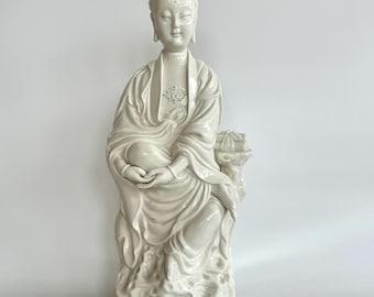 Antique Blanc-de-Chine Porcelain Guan Yin Statue – Dehua Buddhist Sculpture, 43 cm