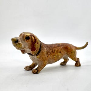 Antique Vienna Bronze Dachshund Dog Figurine - Austrian Hand-Painted 19th Century Sculpture, Home Decor & Gift