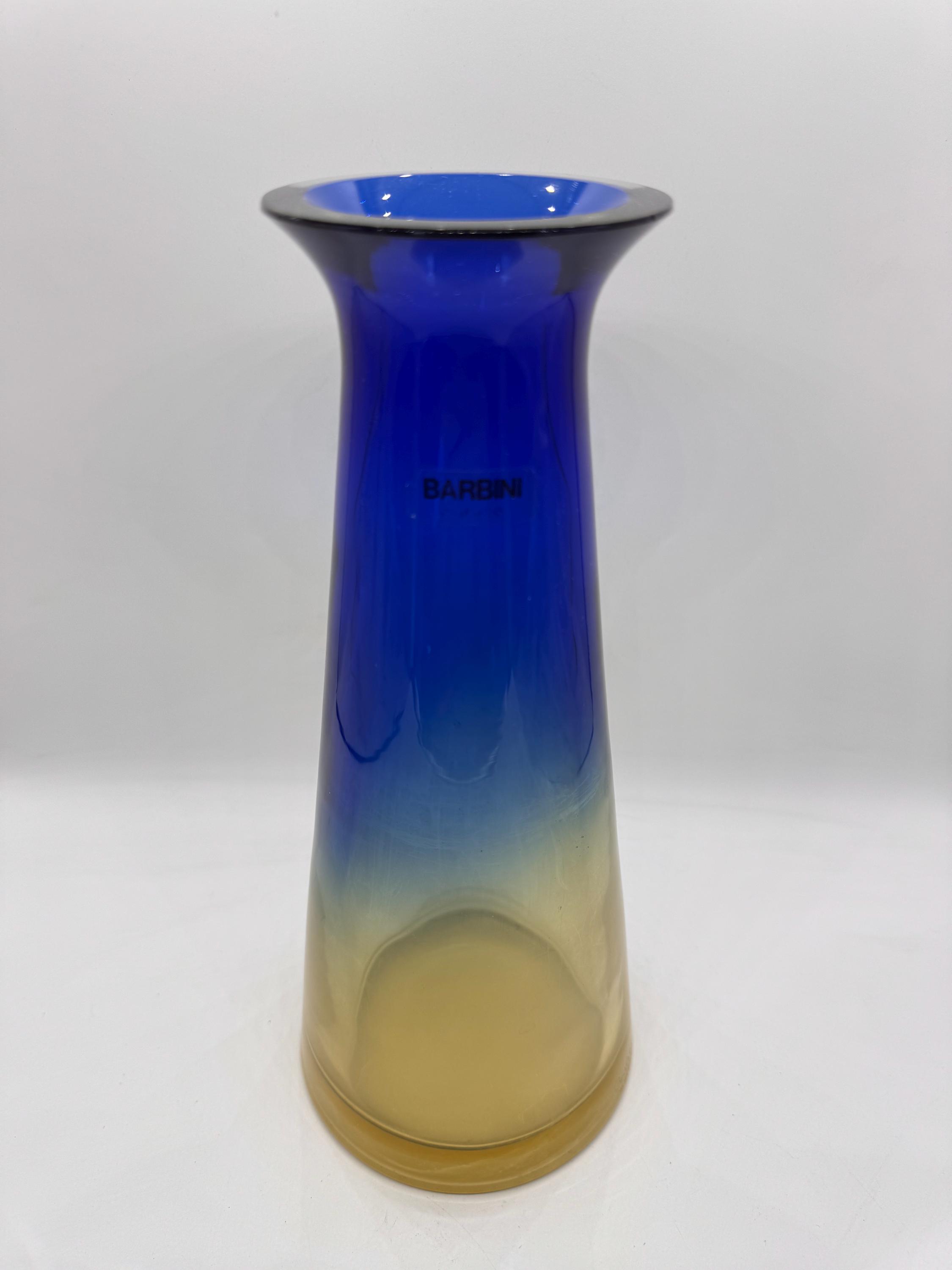 Alfredo Barbini Murano Glass Vase - Mid-century Blue Amber Art