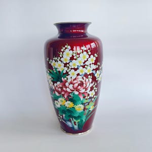 Huge 12” Stunning Vintage Decorative Cloisonné Vase Glossy Enamel