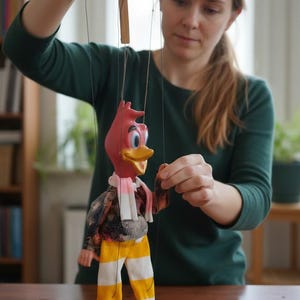 Vintage Comical Marionette Puppet with Striped Pants