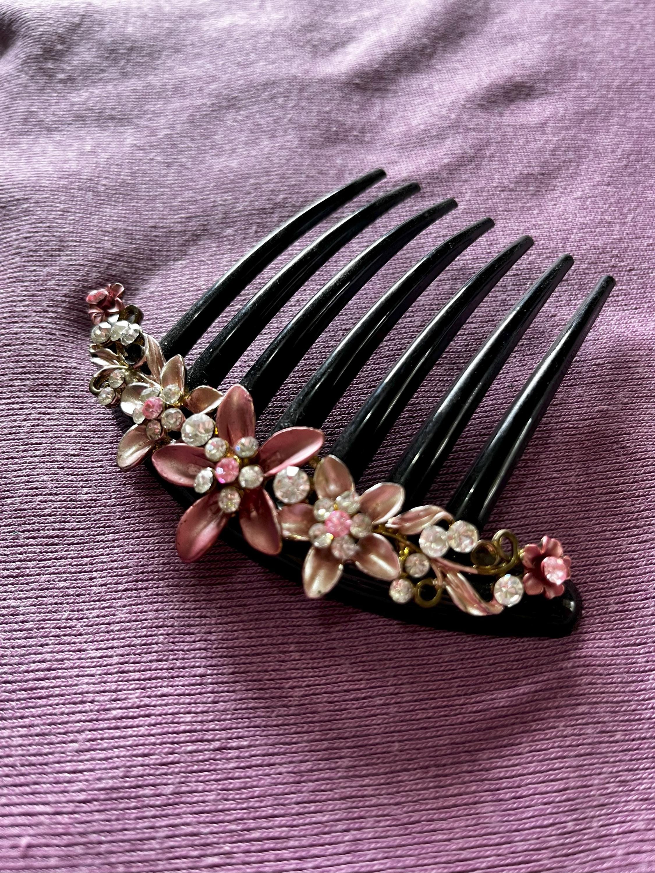 Black Hair Comb With Pink Flowers and Diamontes - Bridesmaid  display picture 2