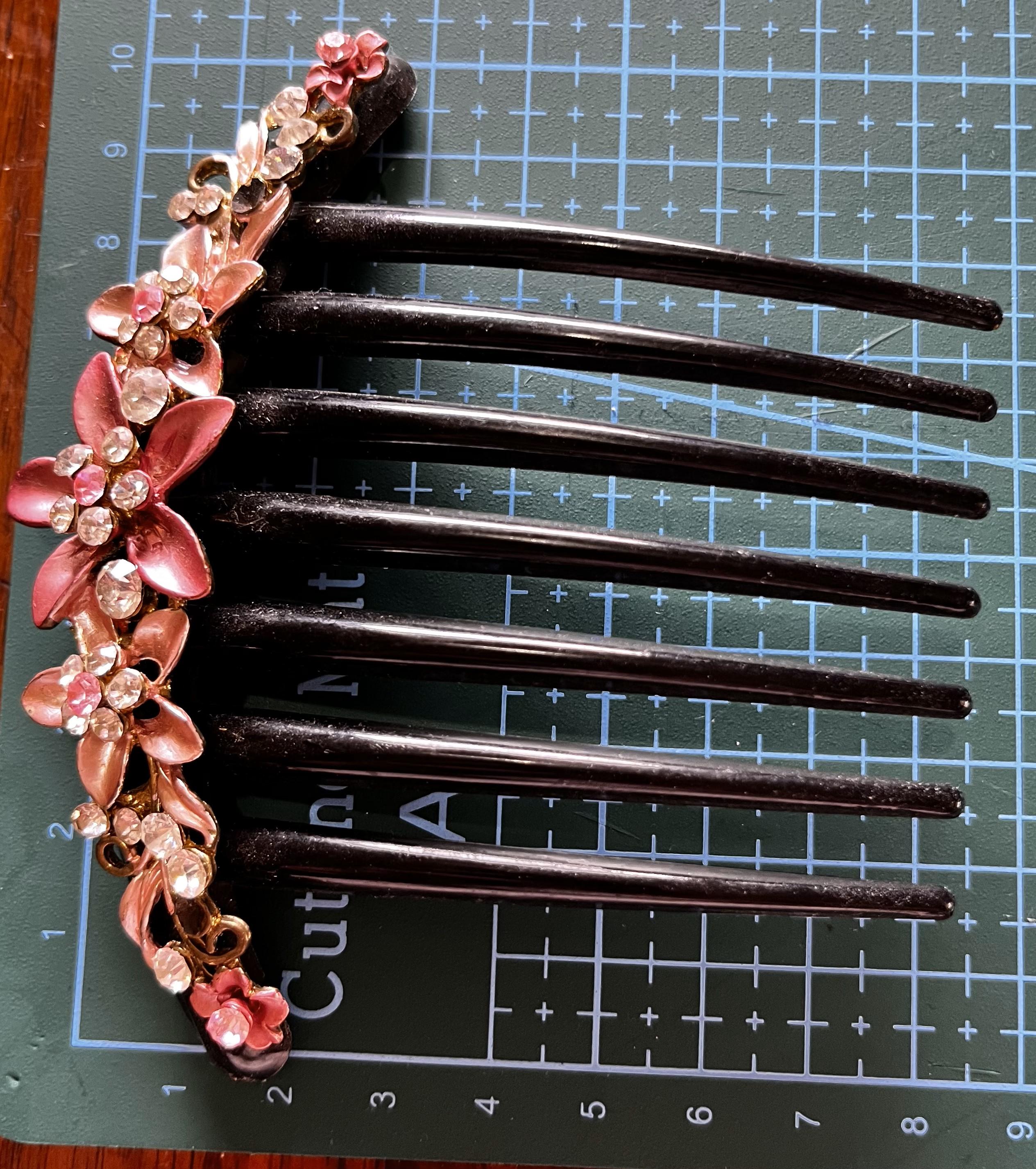 Black Hair Comb With Pink Flowers and Diamontes - Bridesmaid  display picture 3