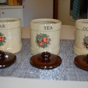 Vintage canisters - Coffee Sugar and tea - Ceramic - brown cottagecore - 1980&#39;s -