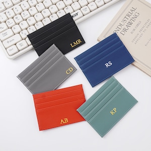 Custom Leather Card Holder, Embossed Monogram Wallet 7 Slots, Groomsmen Gift, Wedding Favor, Business Card Case, Travel Accessory