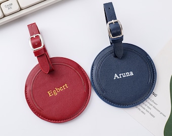 Custom Luggage Tag, Personalized Round Travel Tag, Monogram Vegan LeatherTag, Wedding Party Favors, Bridesmaid Gifts